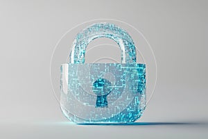 An open digital lock icon with coding text on a white background. Concept of cybersecurity and data breach. 3D rendering
