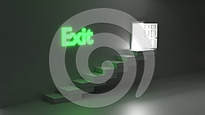 Open door with bright light and exit sign
