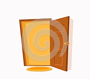 Open door cartoon colorful vector flat illustration.