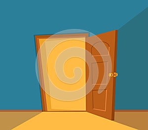 Open door cartoon colorful vector illustration. House apartment entrance