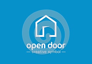 Open door creative symbol concept. Home button, build architecture, real estate agency abstract business logo. House