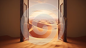 Open door in the desert. AI Generated