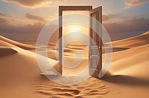 An Open Door in a Desert: Start-Up Concept with Golden Hour Aesthetics.