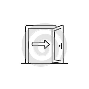 Open Door Icon: Exit Route Sign with Arrow for Direction Guidance and Emergency Evacuation