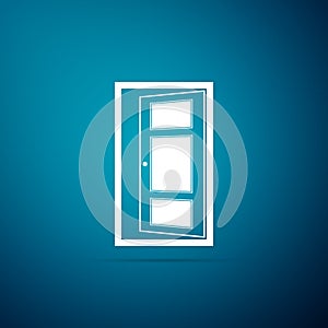 Open door icon isolated on blue background