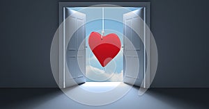 Open door with red heart shape