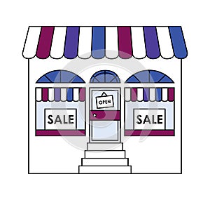 Open door and sale display window vector illustration