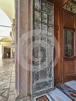Open door to the interior of the monastery at the Benedictine abbey on Monte Cassino in
