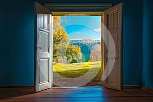 Open Door to Scenic Landscape