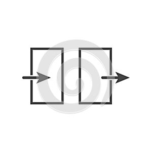 Open door vector icon. Icon indicating room entrance or exit on white isolated background. Layers grouped for easy editing