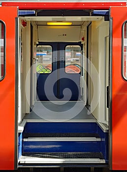 Open doors on train in station