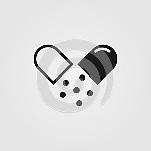 Open drug capsule icon. Pill, medicine symbol for healthcare related web site, app, logo and UI design