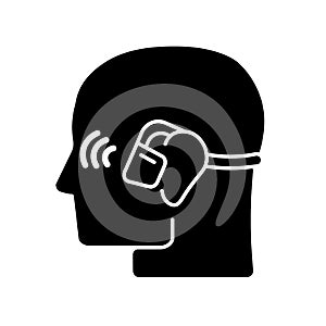 Open ear wireless headphones black glyph icon