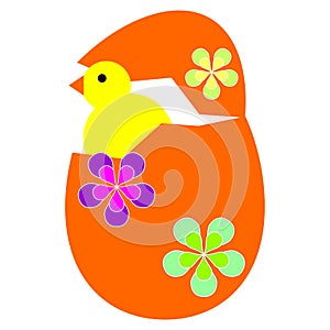 Open easter egg with chick over white