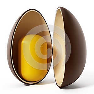 Open egg surprise with yellow capsule. 3D illustration