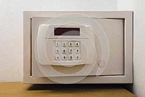Open electronic safe in hotel room