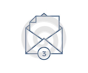 Open email with paper coming out. Vector icon with number of unread messages