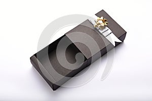 Open empty black gift box on white background