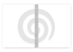 Open empty blank wire bound metal spiral notebook, vector mock up