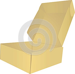 Open empty box on white background