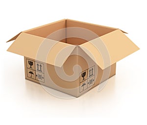 Open empty cardboard box 3d illustration