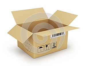Open empty cardboard box 3d illustration,