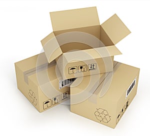 Open empty cardboard box 3d illustration,