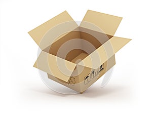 Open empty cardboard box 3d illustration,