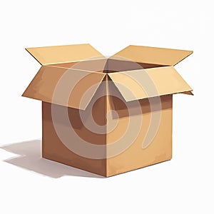Open empty cardboard box illustration. Square container packaging for storage solutions. Isolated carton on white background with