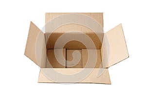 Open empty cardboard box isolated on white