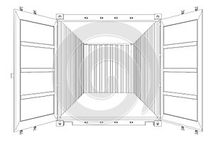 Open Empty Cargo Container. Wire-frame style