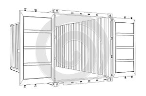 Open Empty Cargo Container. Wire-frame style