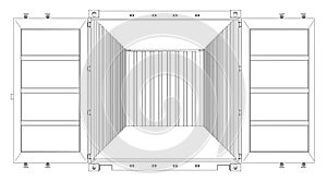 Open Empty Cargo Container. Wire-frame style