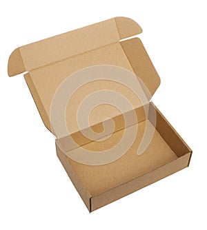 Open empty corrugated cardboard box isolated