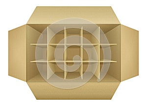Open empty corrugated cardboard packaging box
