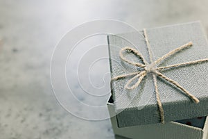 Open empty gift box on table.  A present on holiday