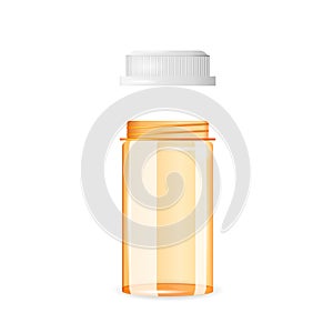 Open and empty pill bottle isolated on the white background. Realistic vector illustration.