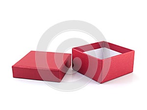 open empty single red gift box with lid isolated on white background