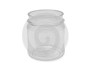 The open empty small bottle from transparent plastic isolated on a white background