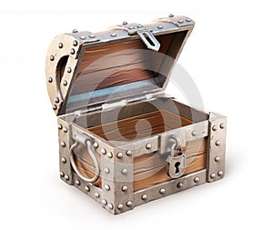 Open empty treasure chest 3d rendering