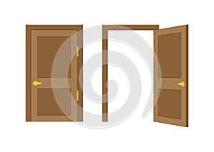 Open end closed door. Interior design. Business concept. Front view. Home office concept. Business success.