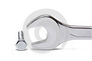 open end wrench hex bolt white background