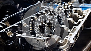 Open engine block with pistons