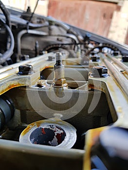 Open engine with oil photo