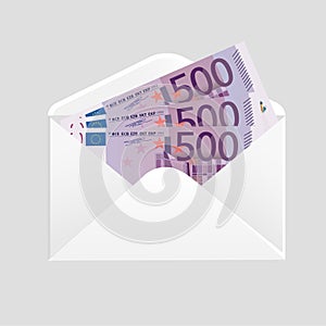 Open envelope and 500 euro bills cash