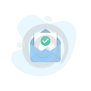 Open envelope with check document icon in excellent flat design. Vector illustration eps10