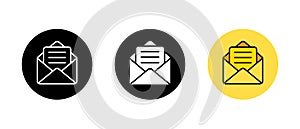 Open envelope email icon set in circle. Incoming message and inbox symbol
