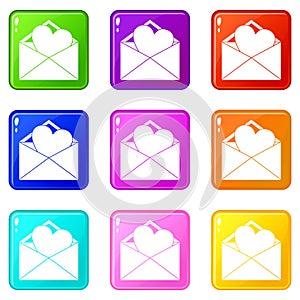 Open envelope with heart icons 9 set