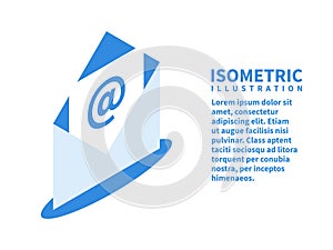 Open envelope with a letter, mail icon. Isometric template for web design in flat 3D style. Vector illustration
