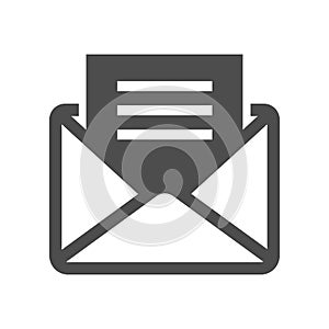 Open envelope with paper letter monochrome icon vector illustration incoming message email mail